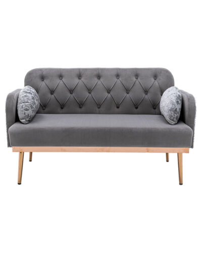 Velvet Sofa, Button Tufted Couch With 2 Pillows